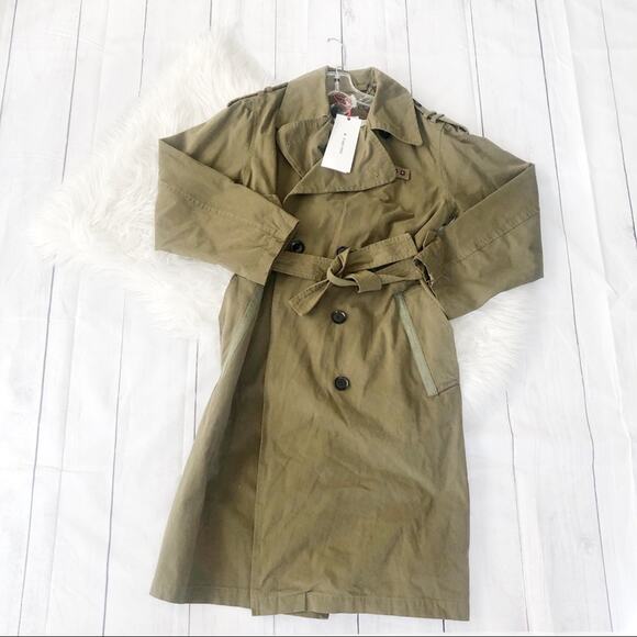 Zara Surplus Military Style Khaki Trench Coat Woman - Small NEW Army Green - Picture 2 of 6